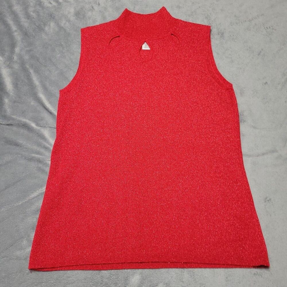 Hannah Career Shirt Womens Medium Pullover Sweater Ruby Red Sleeveless Mock Neck